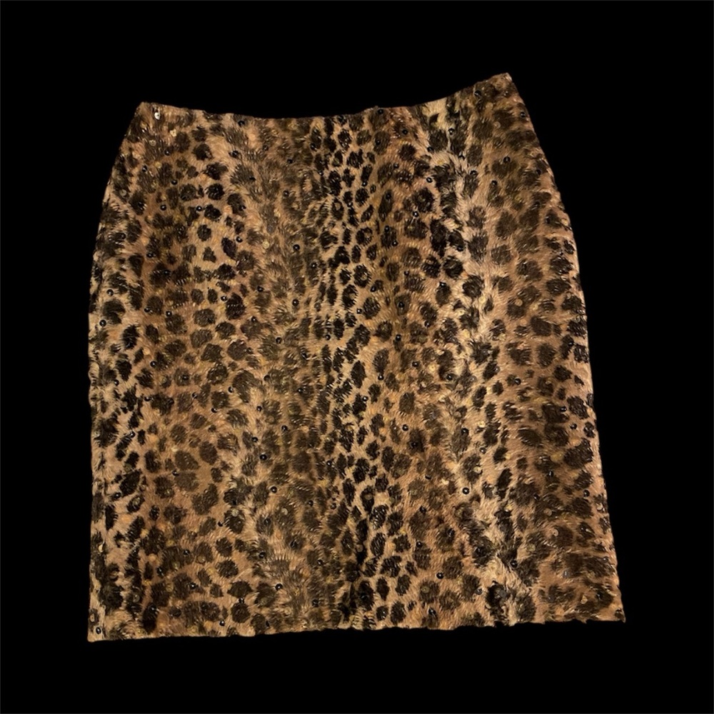 🌸 PER SE Brown and Black Animal Print With Sequins Pencil Skirt